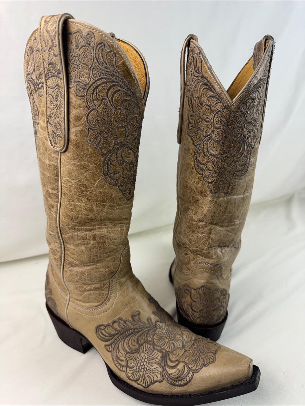 Yippee Ki Yay Old Gringo Floral Tan Embroidered Flower Cowgirl Boots 6.5b